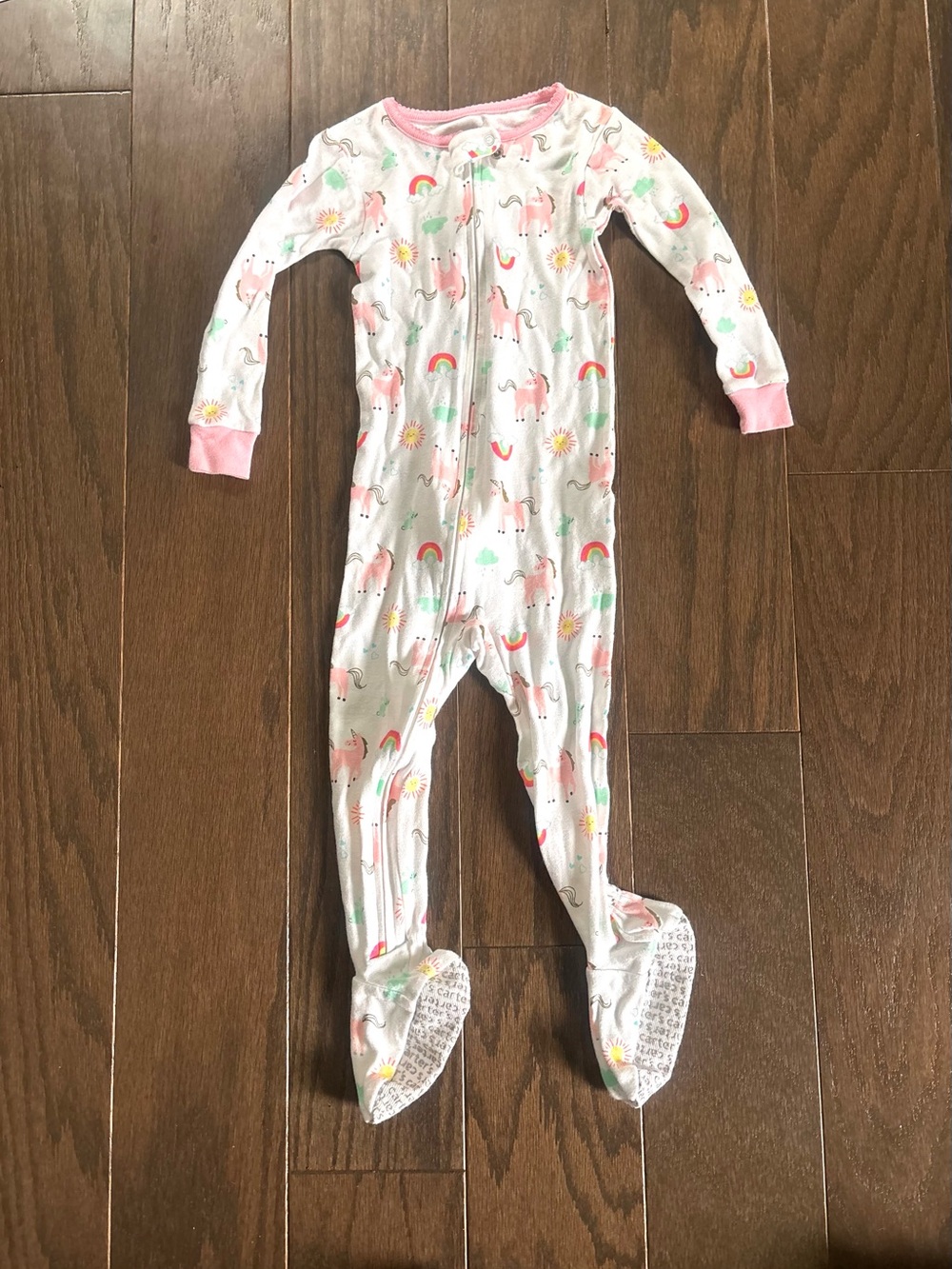 Carter’s One- Piece Footie Long Sleeve Zip-Up Unicorn/ Rainbow Pajamas- 24 Mo